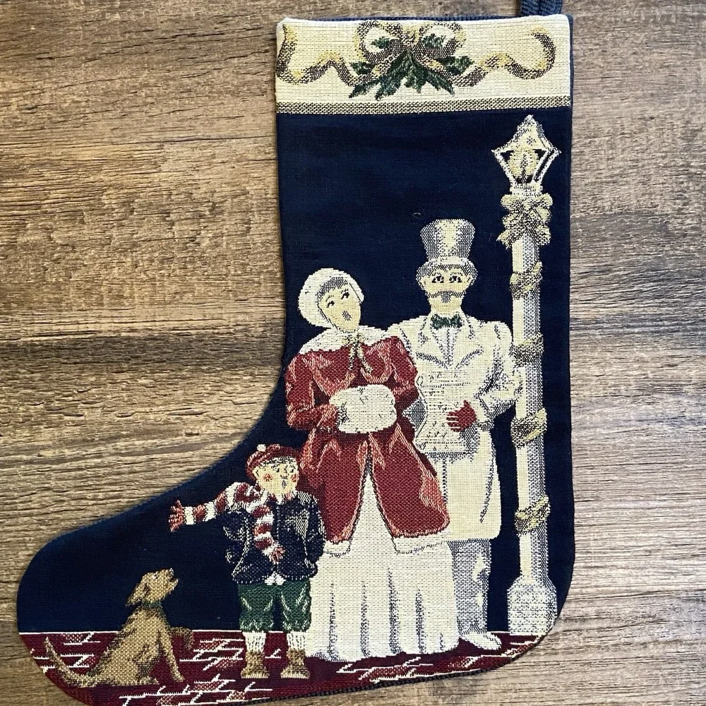 2 Vintage‎ Needlepoint Christmas Stockings Decorations Mantle Decor